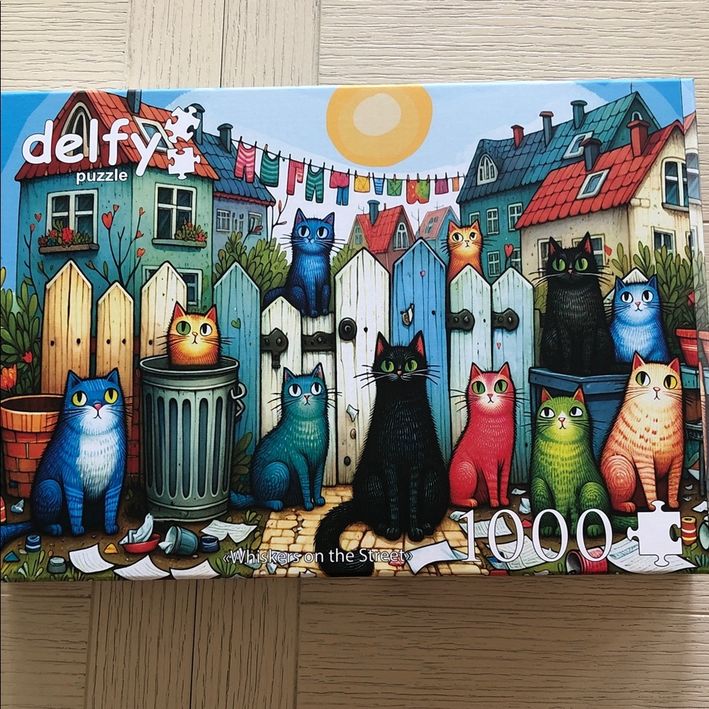 Delfy Whiskers on the Street Puzzle with Colorful Cats
